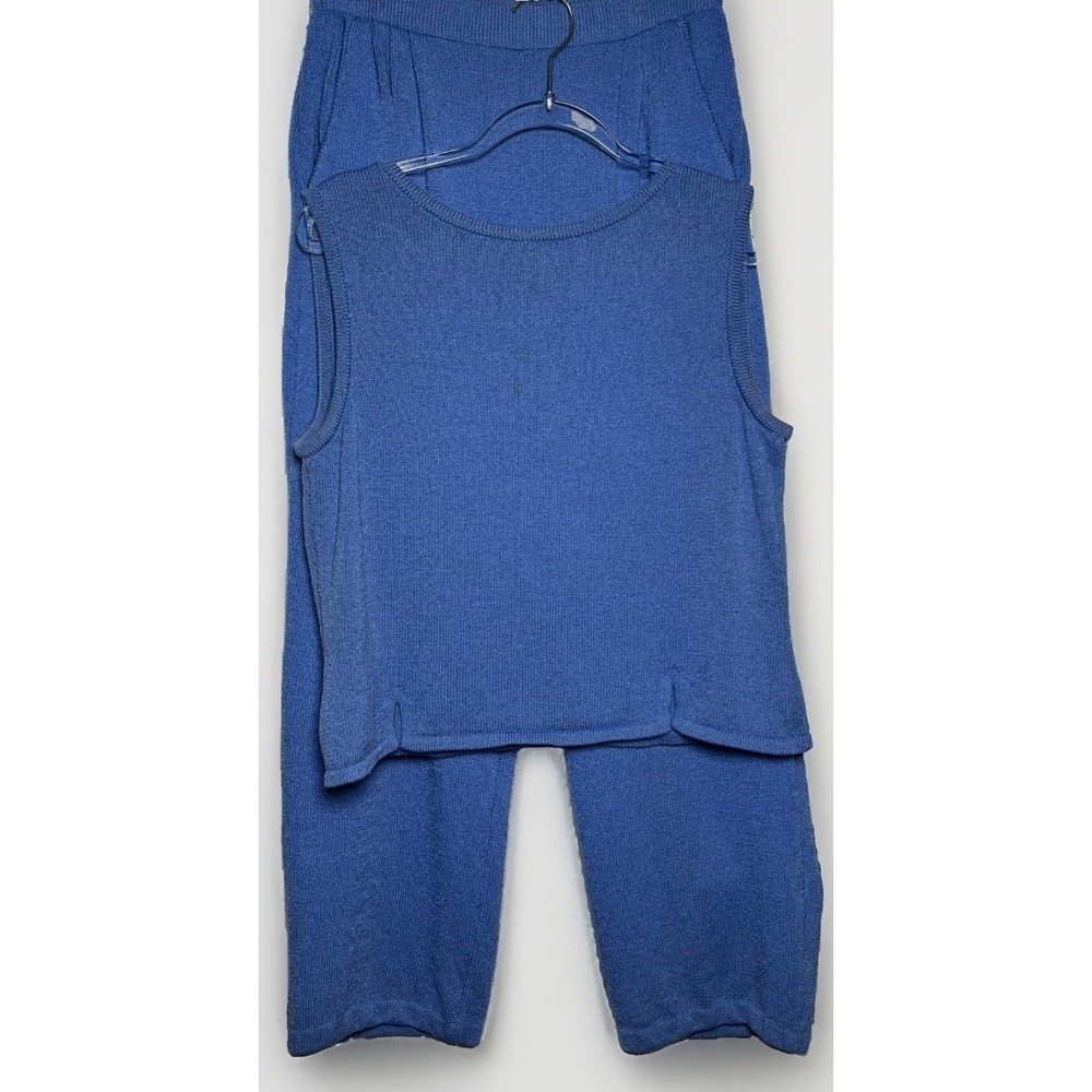 St. John Blue Knit Pants & Sleeveless Button Back Top Set Womens Size Small
